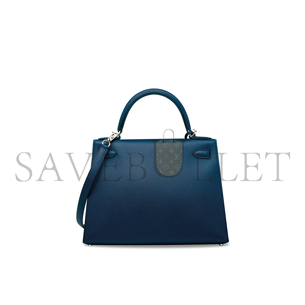HERMÈS AN INDIGO KELLY 25 WITH PALLADIUM HARDWARE (25*17*7cm)